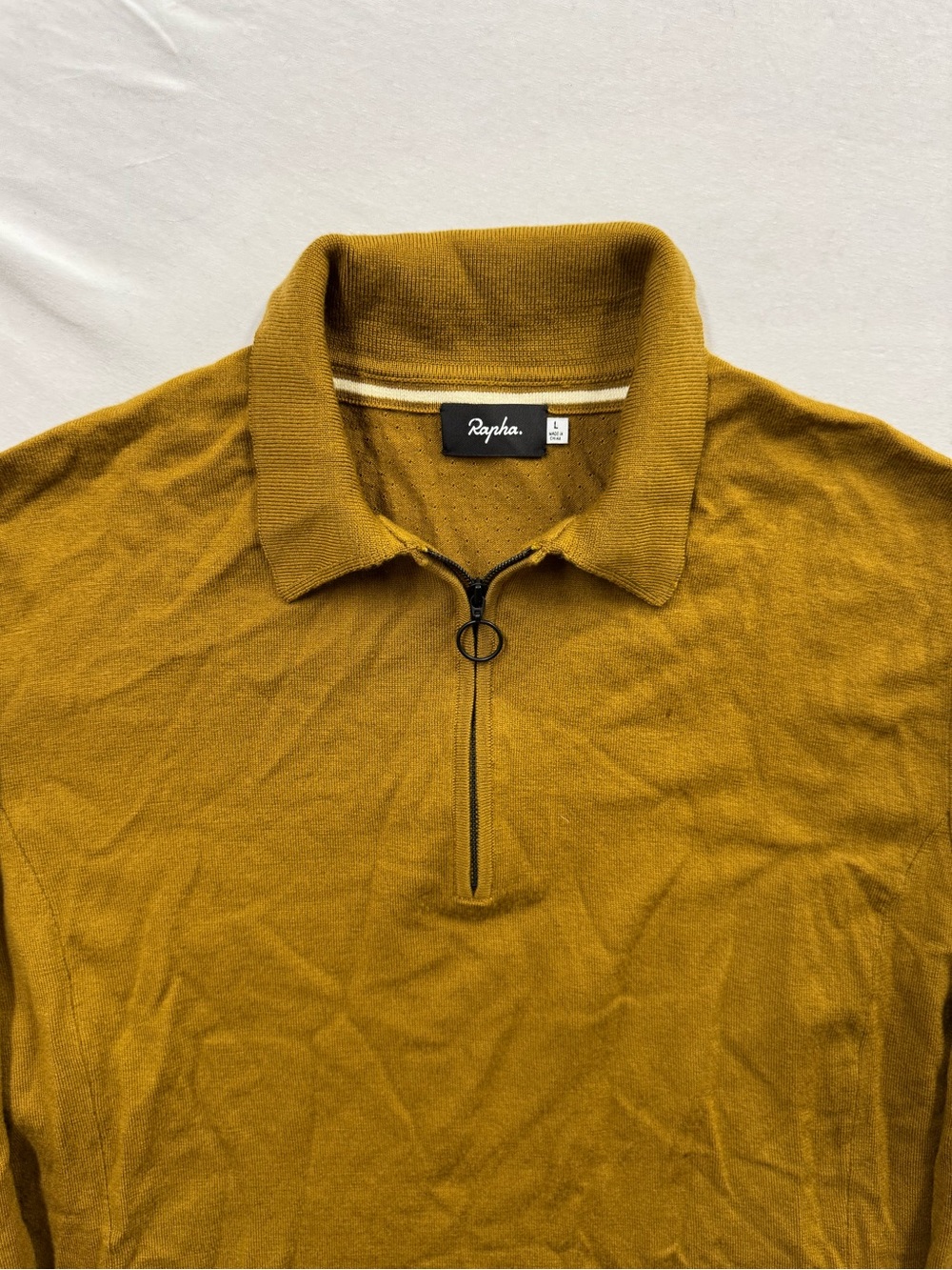Rapha Jersey Mens Large Brown Merino Wool 1/4 Zip Polo Cycling Rear Pocket